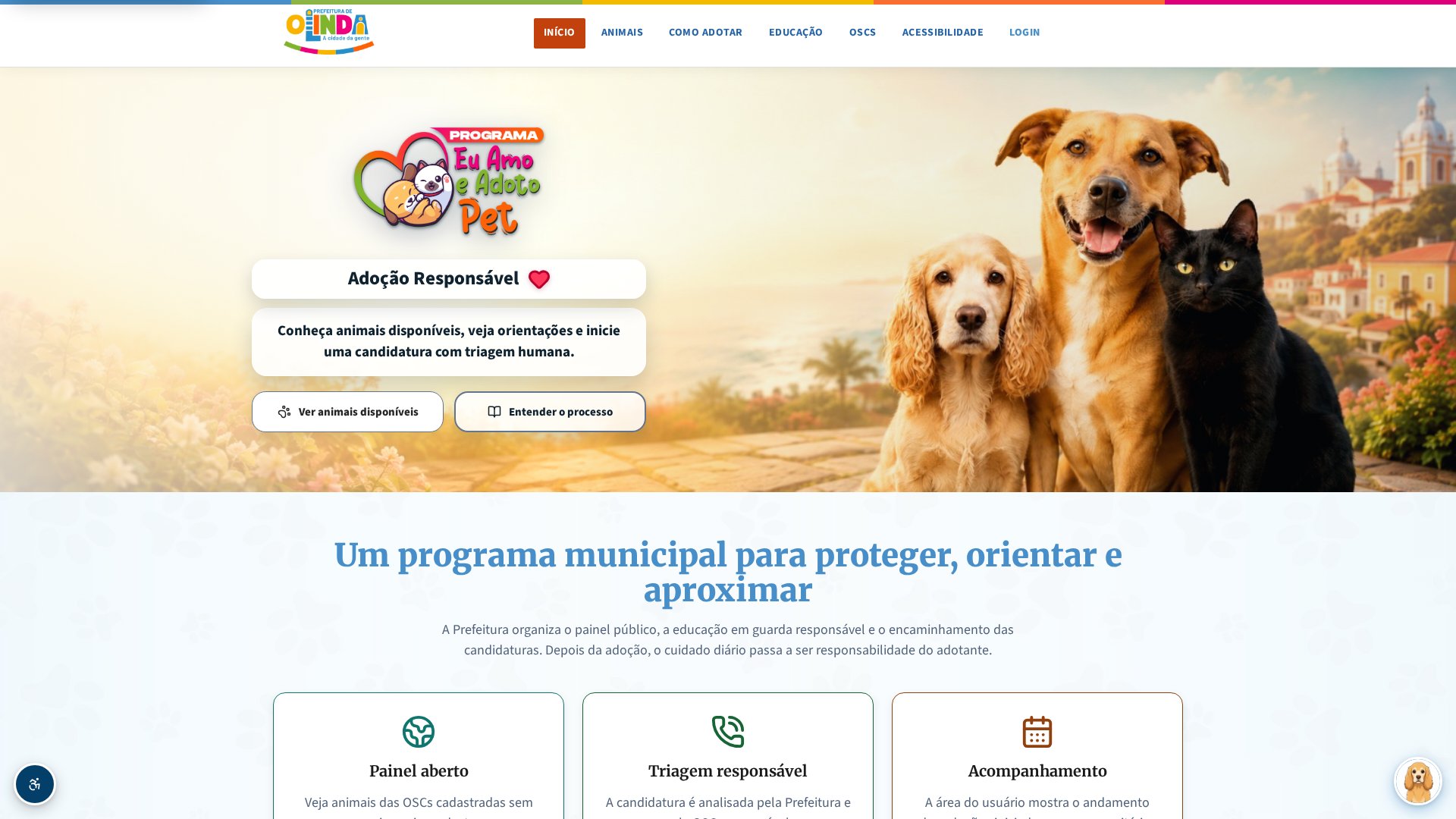 Home do portal Eu Amo e Adoto PET