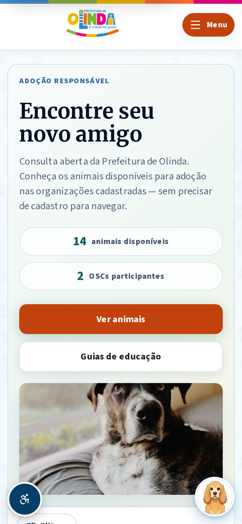 Lista de animais em celular